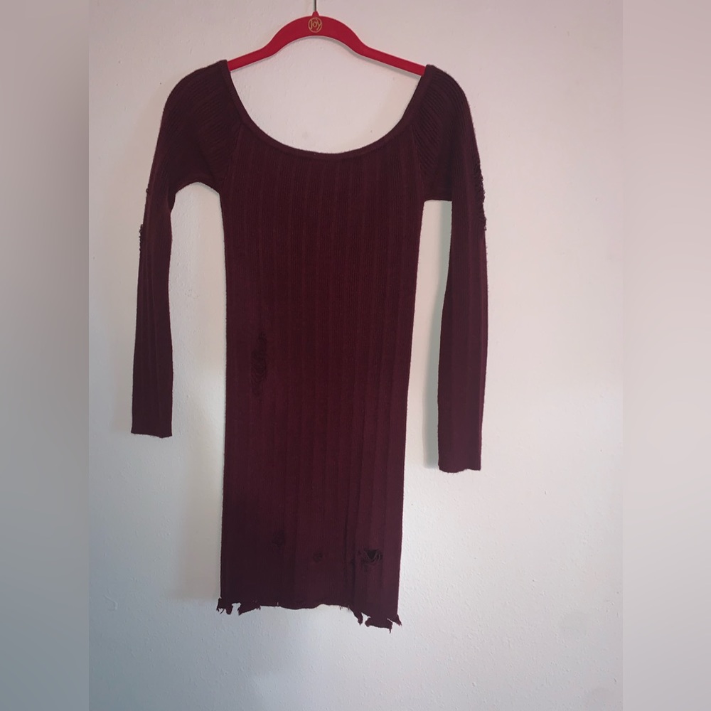 Distressed mini sweater dress